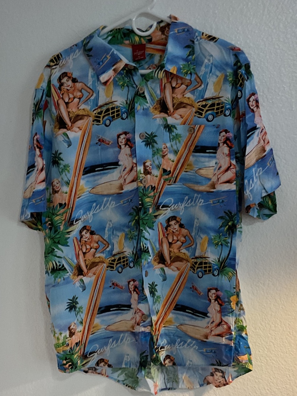 Men's Blue Tropical Pin-Up Short Sleeve Button-Down Shirt